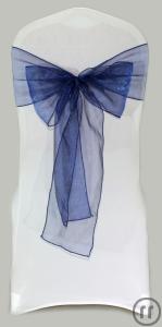 Stuhlhusse weiss mit blauer Organza Schleife (Stretch-Version)